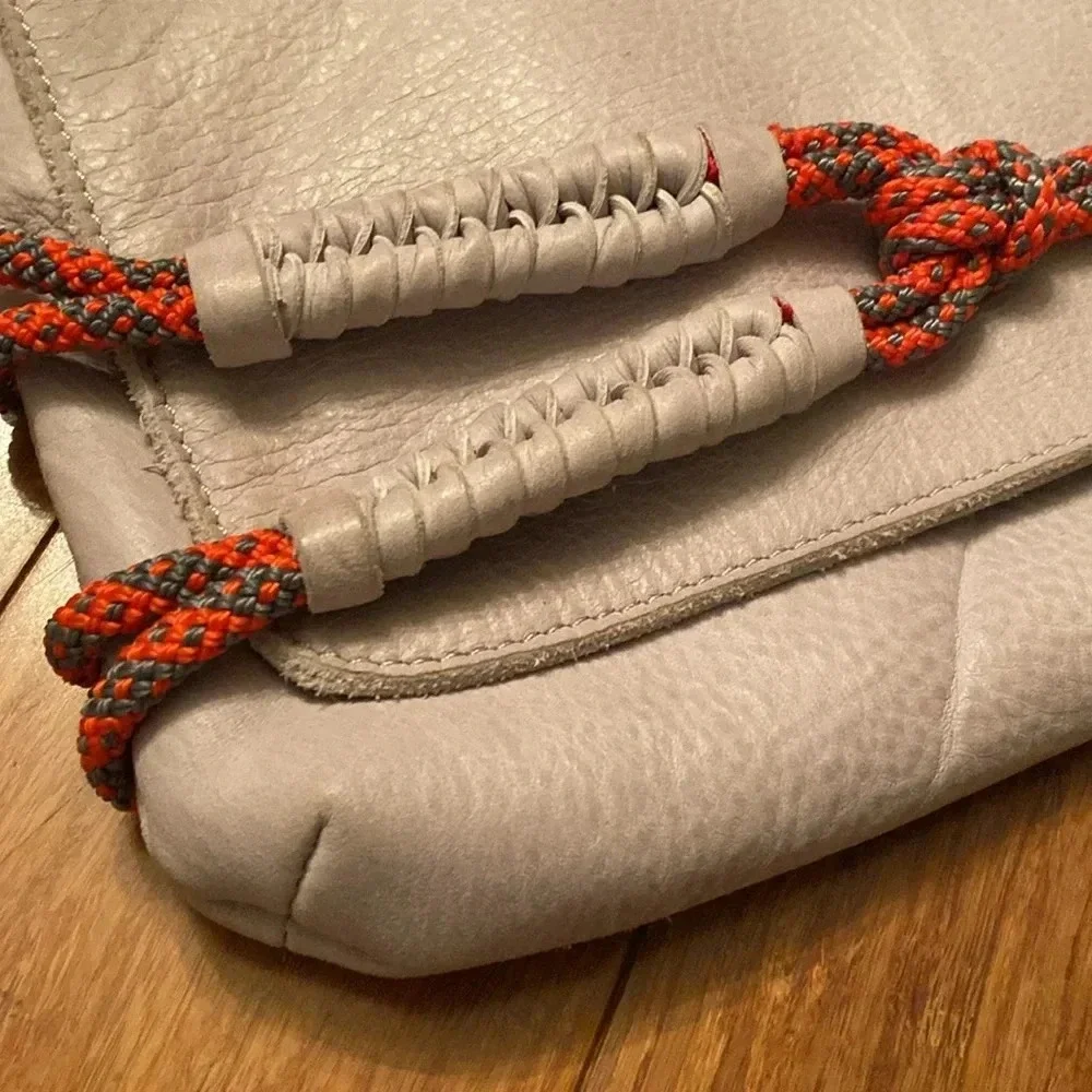 L.A.M.B. By Gwen Stefani gray Leahter clutch -orange rope detail
